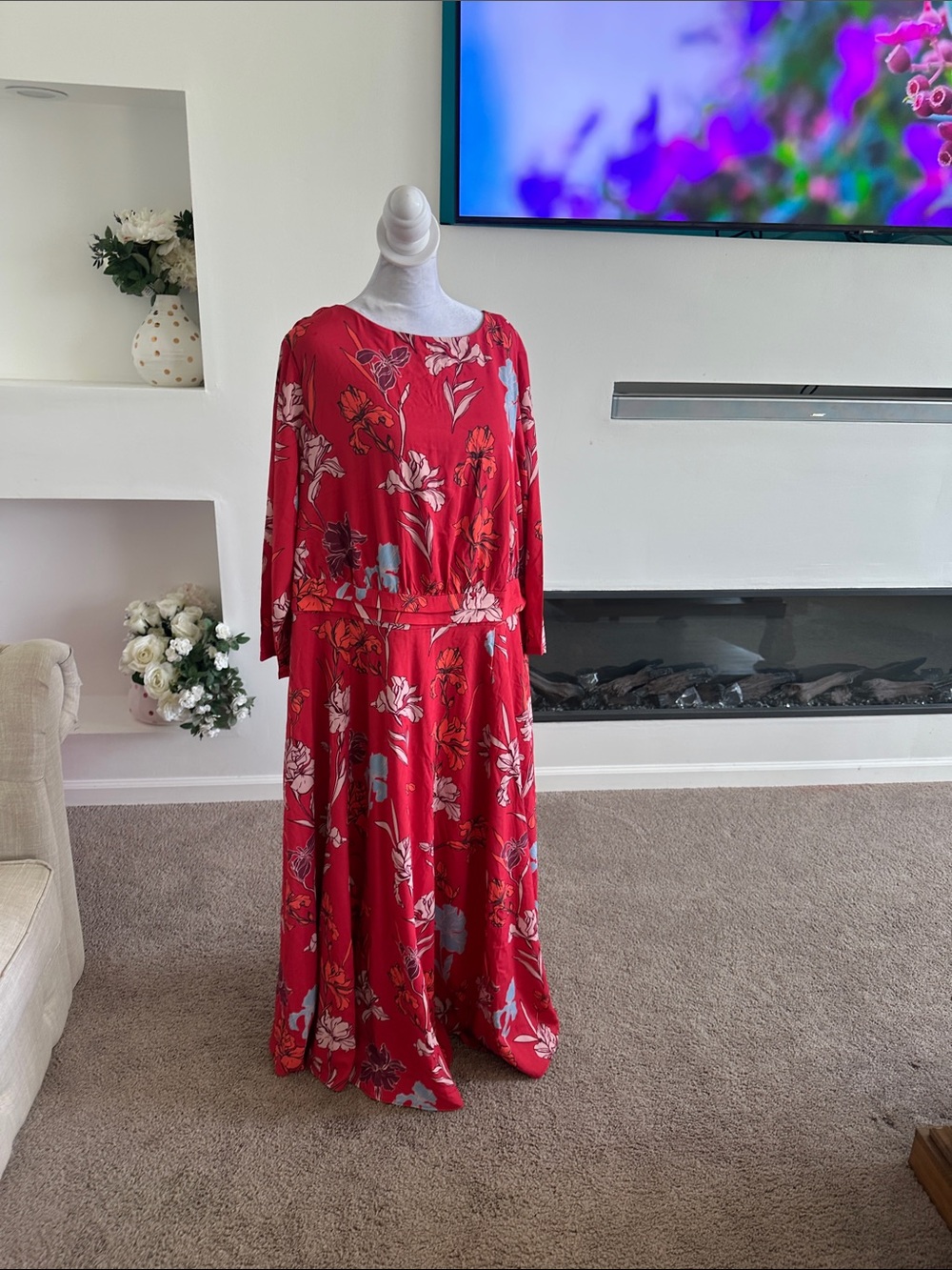 eshakti Red Floral Maxi Dress